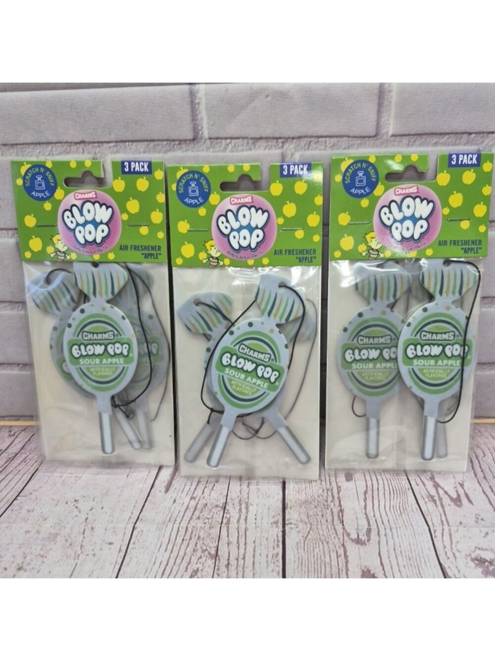Charms Blow Pop‎ Sour Apple Car Air Freshener Lot Of 3 Packs,  -NEW SEALED